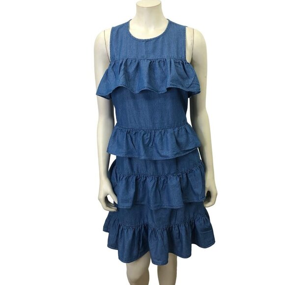 MICHAEL KORS‎ DENIM /CHAMBRAY tiered RUFFLE DRESS SM - Picture 1 of 7